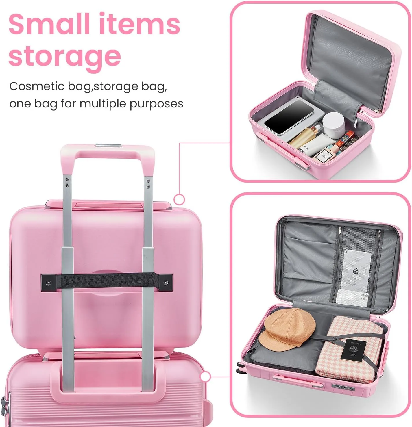 # 8 4Pcs Expandable PP Hard Shell Travel Luggage Set with Double Spinner Wheels, TSA Lock, Pink, 14/20/24/28 inch