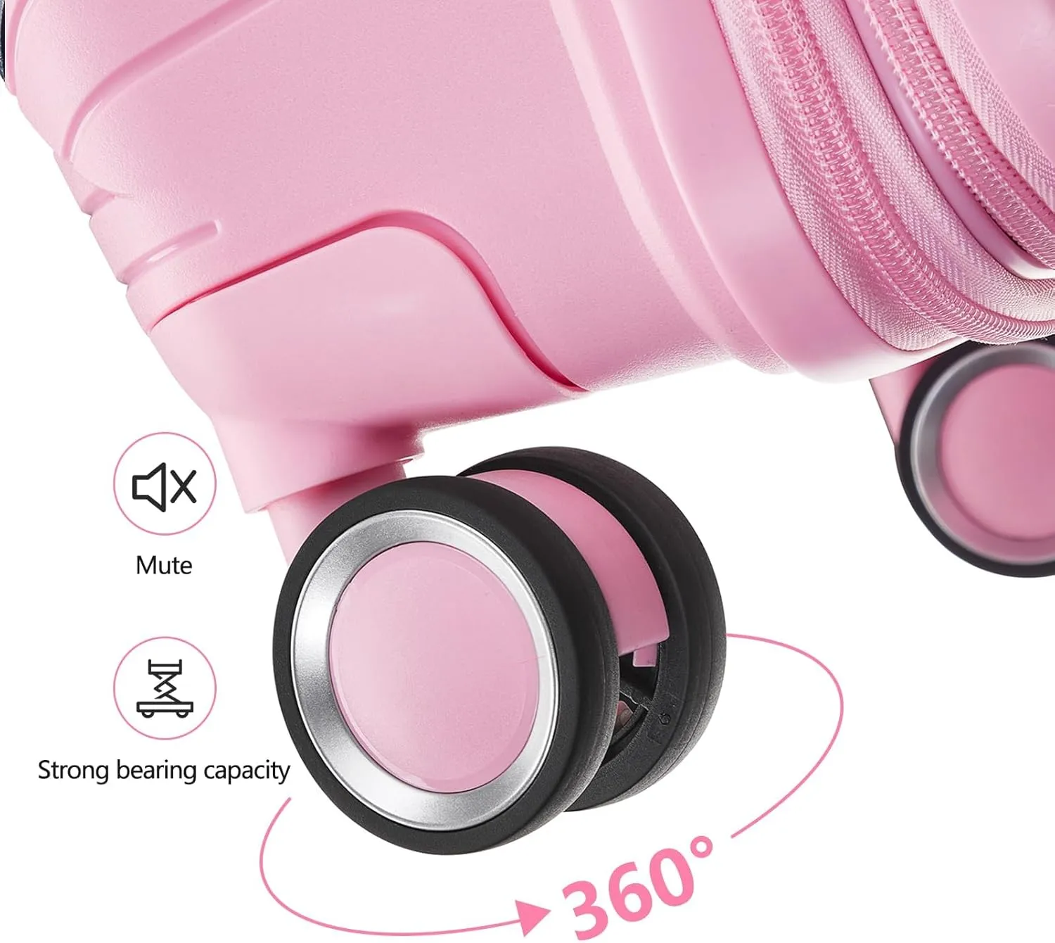 # 8 4Pcs Expandable PP Hard Shell Travel Luggage Set with Double Spinner Wheels, TSA Lock, Pink, 14/20/24/28 inch