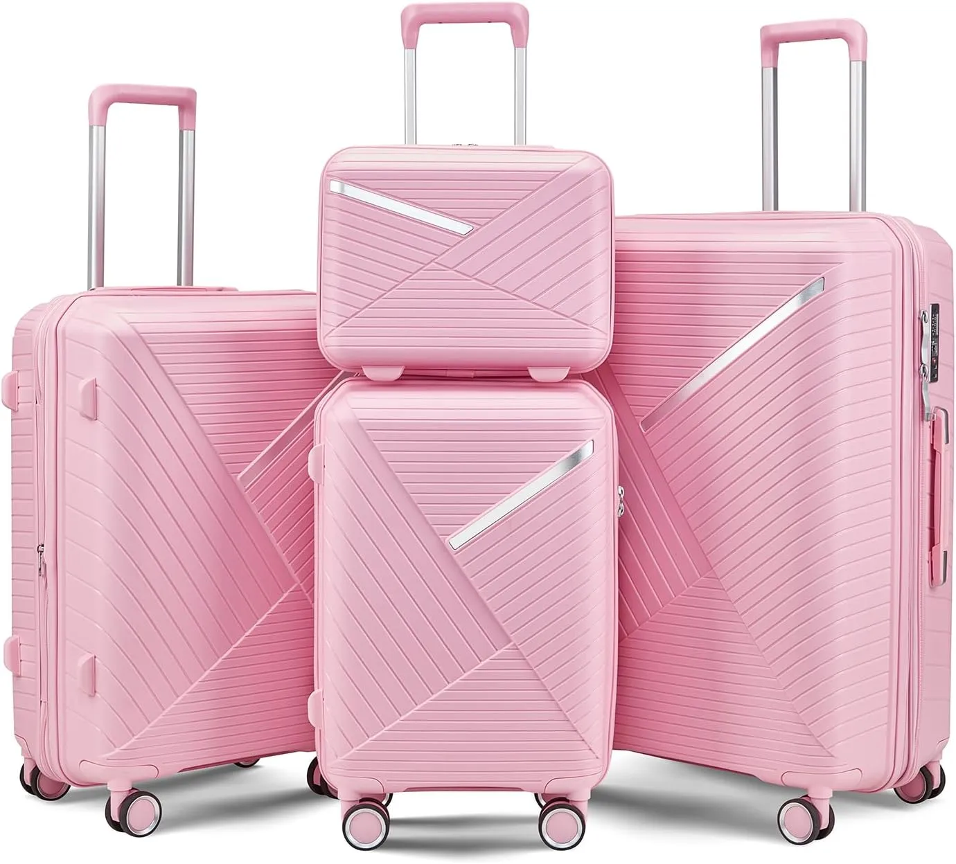 # 8 4Pcs Expandable PP Hard Shell Travel Luggage Set with Double Spinner Wheels, TSA Lock, Pink, 14/20/24/28 inch