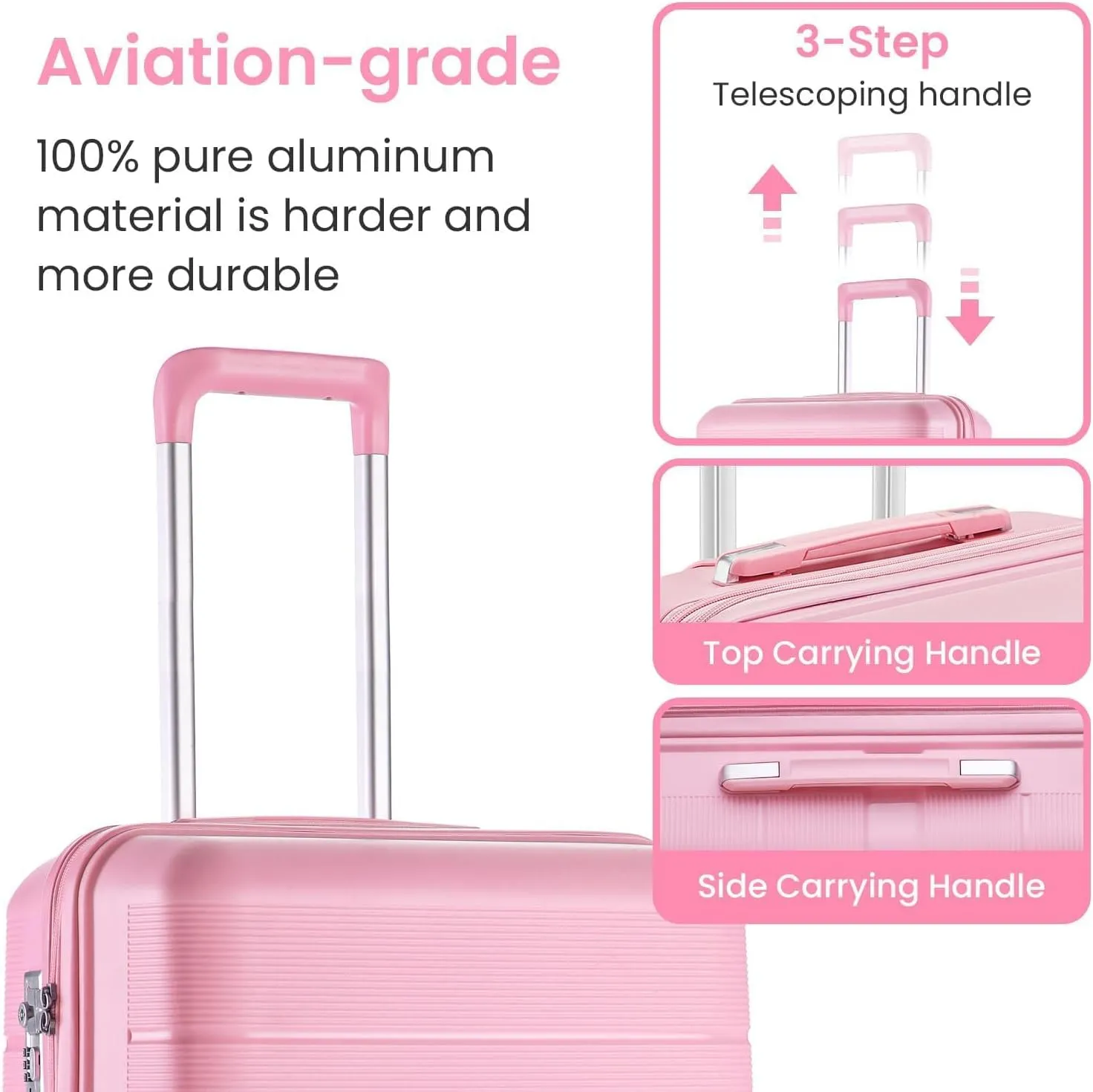 # 8 4Pcs Expandable PP Hard Shell Travel Luggage Set with Double Spinner Wheels, TSA Lock, Pink, 14/20/24/28 inch