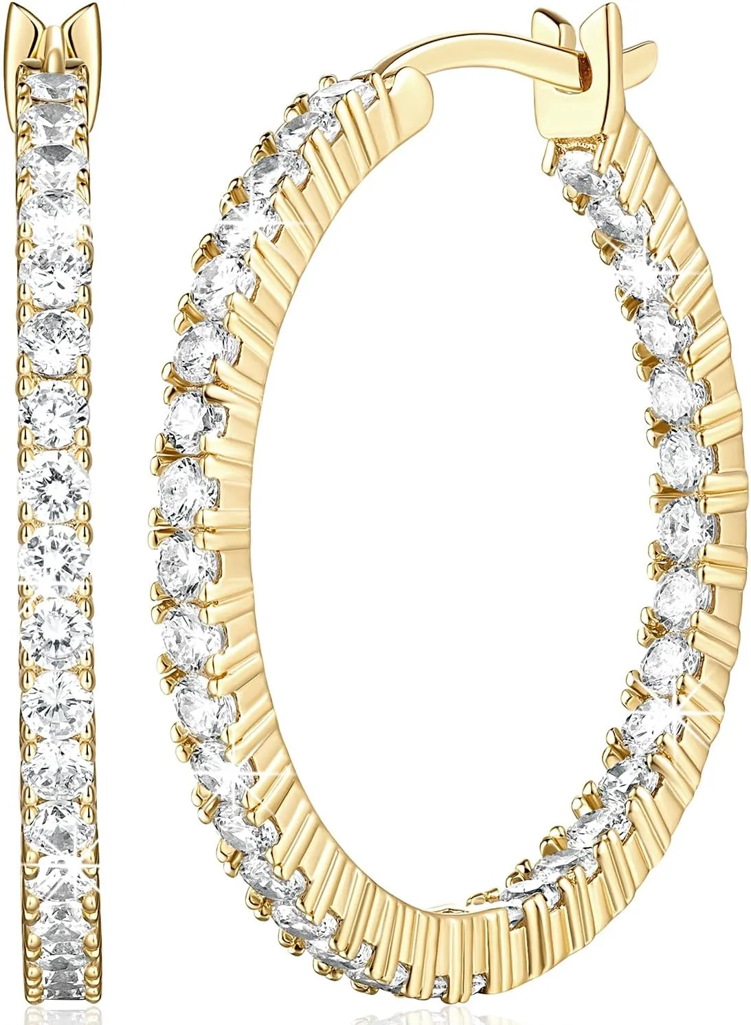 14K Gold Diamond Hoop Earrings for Women 14K Gold Chunky Hoop Earrings Chic Diamond Hoops Earring with 68pcs Cubic Zirconia