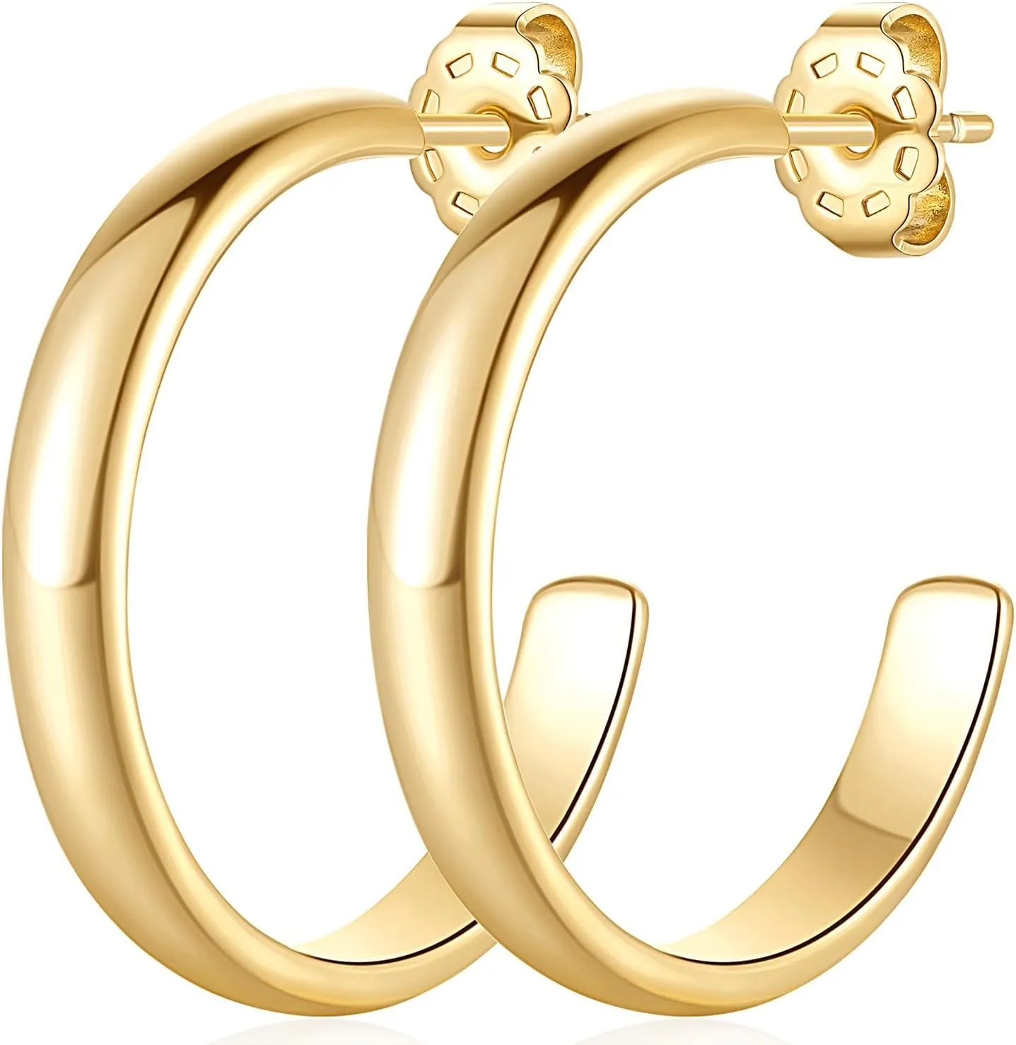 14K Gold Hoop Earrings 14K Gold Earrings for Women Small Hoop Earring Trendy Round Thick Open Womens Hoops Earring 12mm 25mm