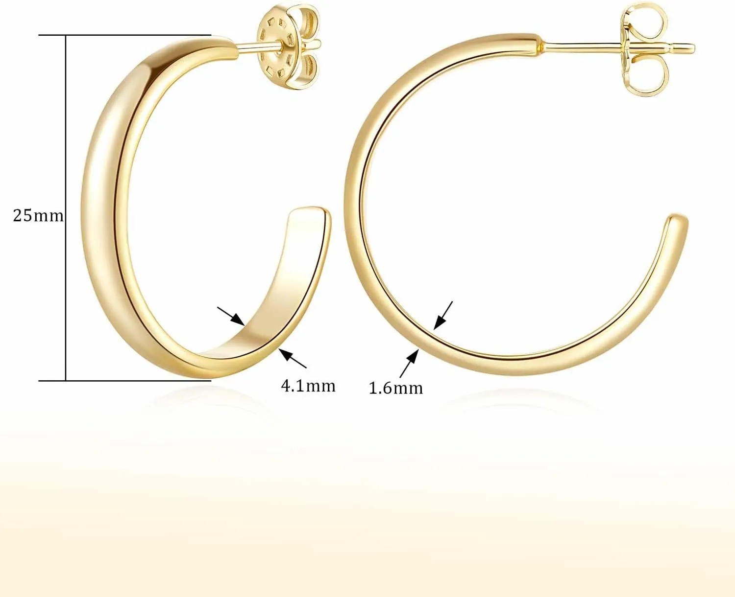 14K Gold Hoop Earrings 14K Gold Earrings for Women Small Hoop Earring Trendy Round Thick Open Womens Hoops Earring 12mm 25mm