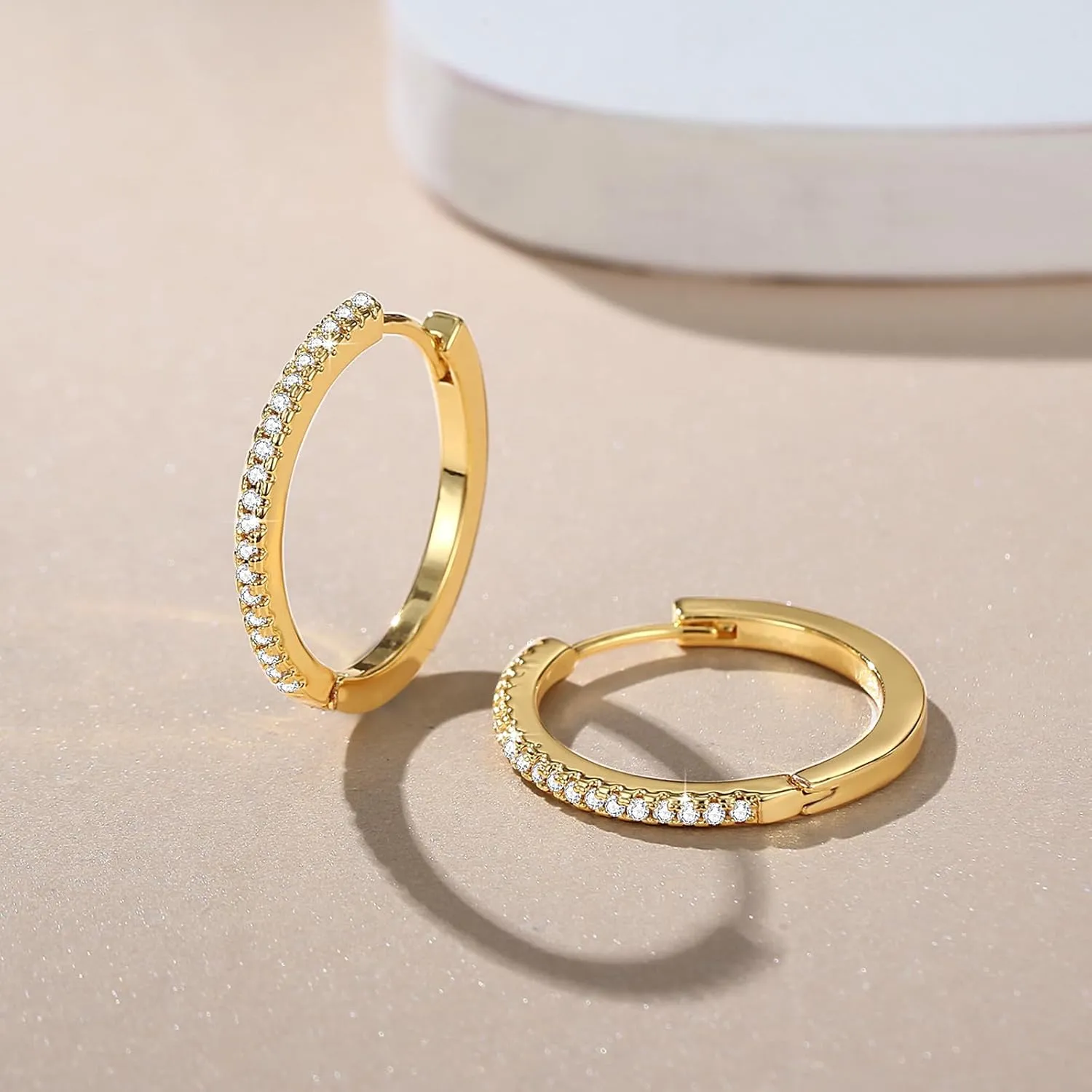 14K Gold Hoop Earrings for Women with Round Cubic Zirconia Gold Hoop Earring 20/30mm