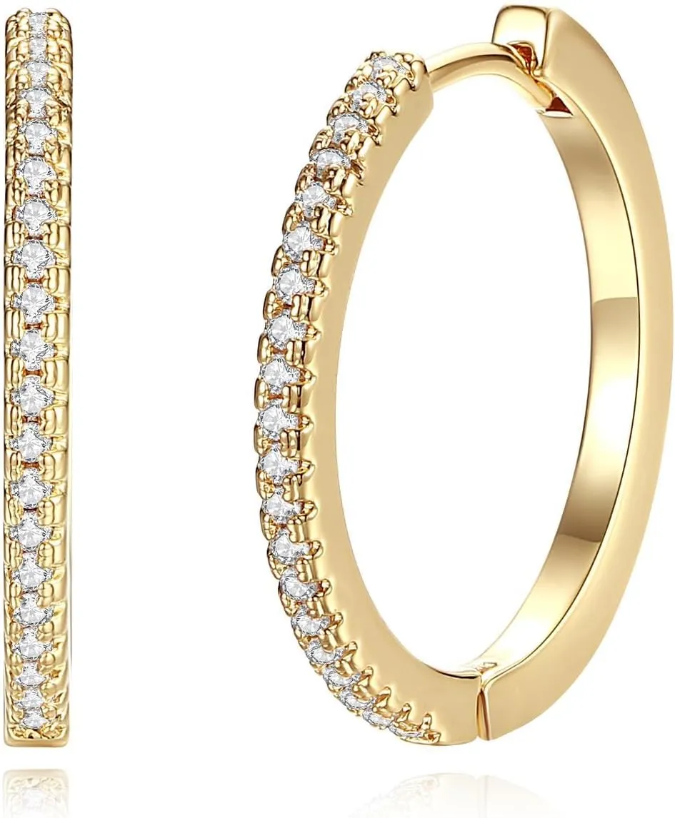 14K Gold Hoop Earrings for Women with Round Cubic Zirconia Gold Hoop Earring 20/30mm