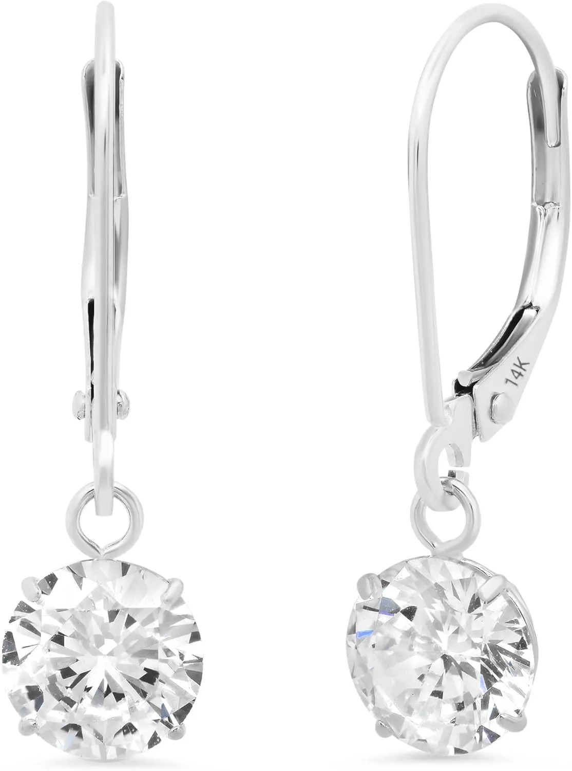 14k Gold Leverback Cubic Zirconia Dangle Earrings | Solid Real White or Yellow Gold Dangle Earrings for Women | 1-8 CT.TW 14k Gold Earrings for Women | CZ Cubic Zirconia Drop Earrings by MAX   STONE