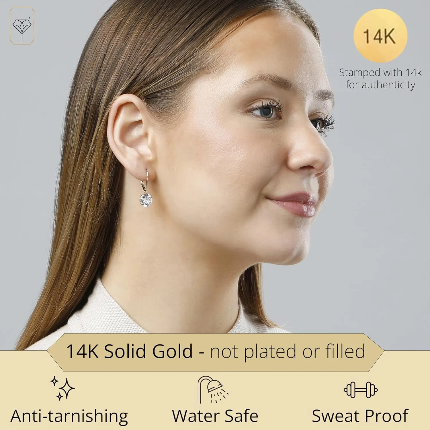 14k Gold Leverback Cubic Zirconia Dangle Earrings | Solid Real White or Yellow Gold Dangle Earrings for Women | 1-8 CT.TW 14k Gold Earrings for Women | CZ Cubic Zirconia Drop Earrings by MAX   STONE