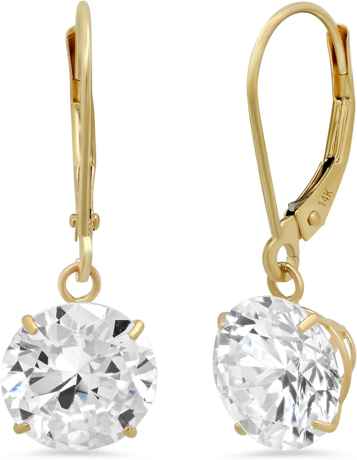 14k Gold Leverback Cubic Zirconia Dangle Earrings | Solid Real White or Yellow Gold Dangle Earrings for Women | 1-8 CT.TW 14k Gold Earrings for Women | CZ Cubic Zirconia Drop Earrings by MAX   STONE