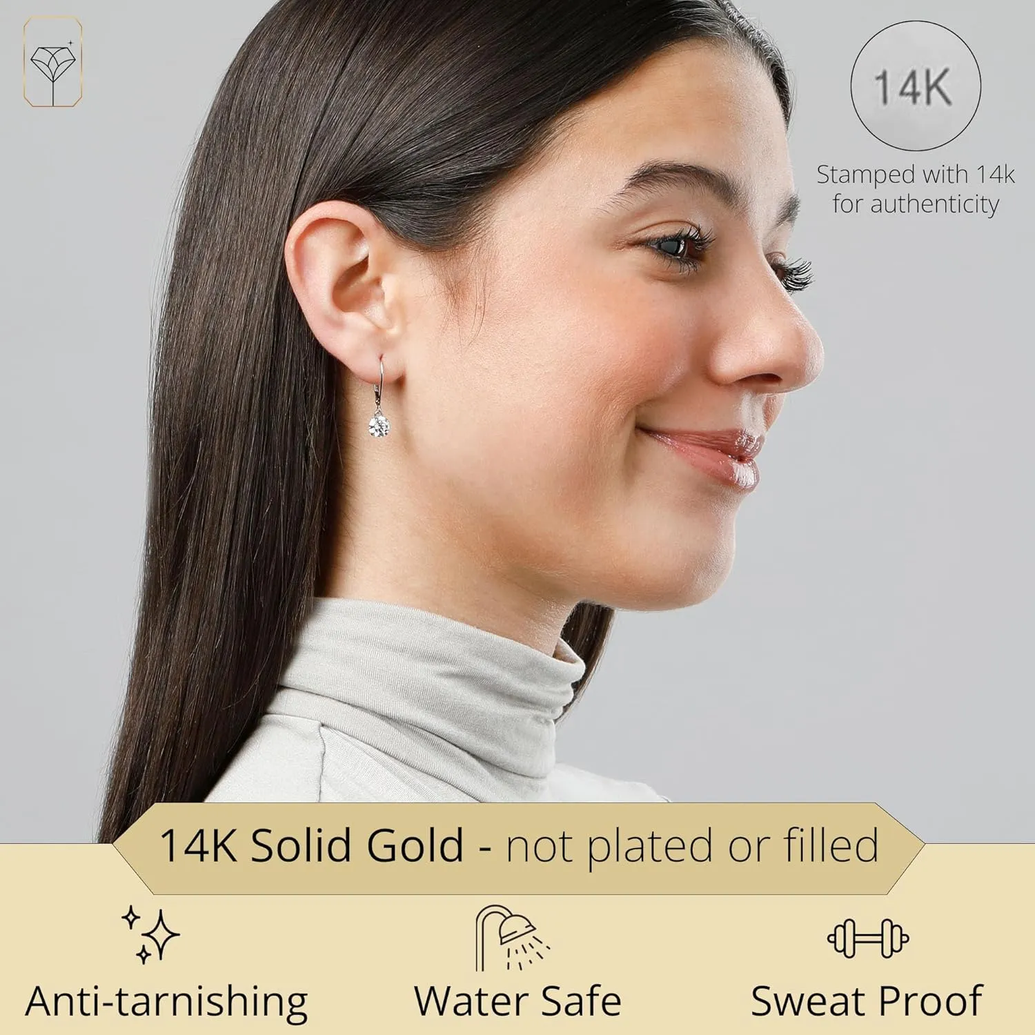 14k Gold Leverback Cubic Zirconia Dangle Earrings | Solid Real White or Yellow Gold Dangle Earrings for Women | 1-8 CT.TW 14k Gold Earrings for Women | CZ Cubic Zirconia Drop Earrings by MAX   STONE