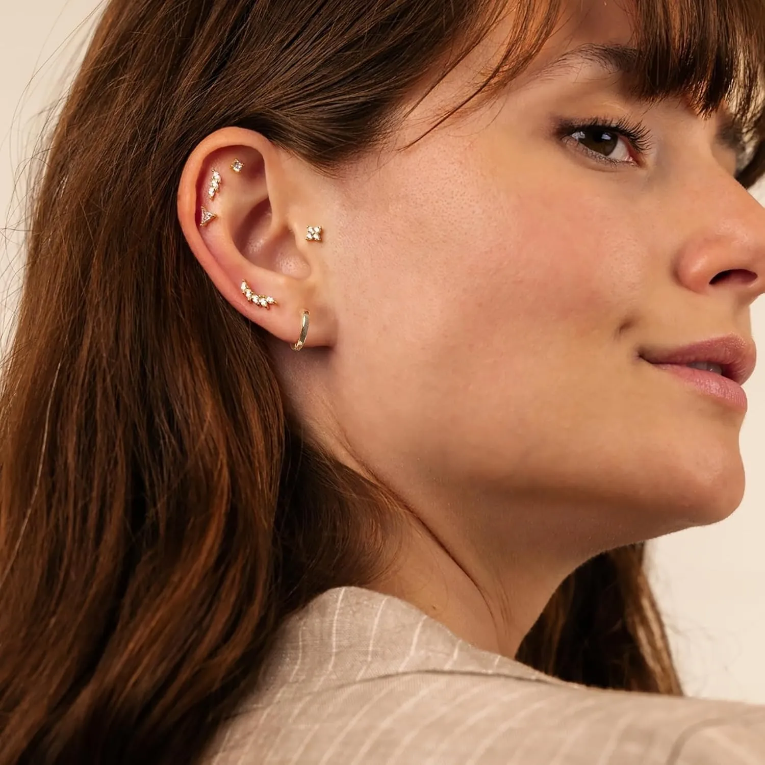14K Real Gold Earring Sets for Women Dainty Gold Stud Earrings Set Non Tarnish Sterling Silver Earrings Hoops Double Piercing Earrings Two Holes Dainty Earring Sets for Multiple Piercing