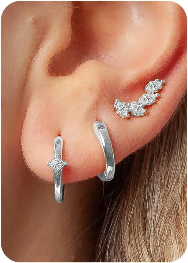14K Real Gold Earring Sets for Women Dainty Gold Stud Earrings Set Non Tarnish Sterling Silver Earrings Hoops Double Piercing Earrings Two Holes Dainty Earring Sets for Multiple Piercing