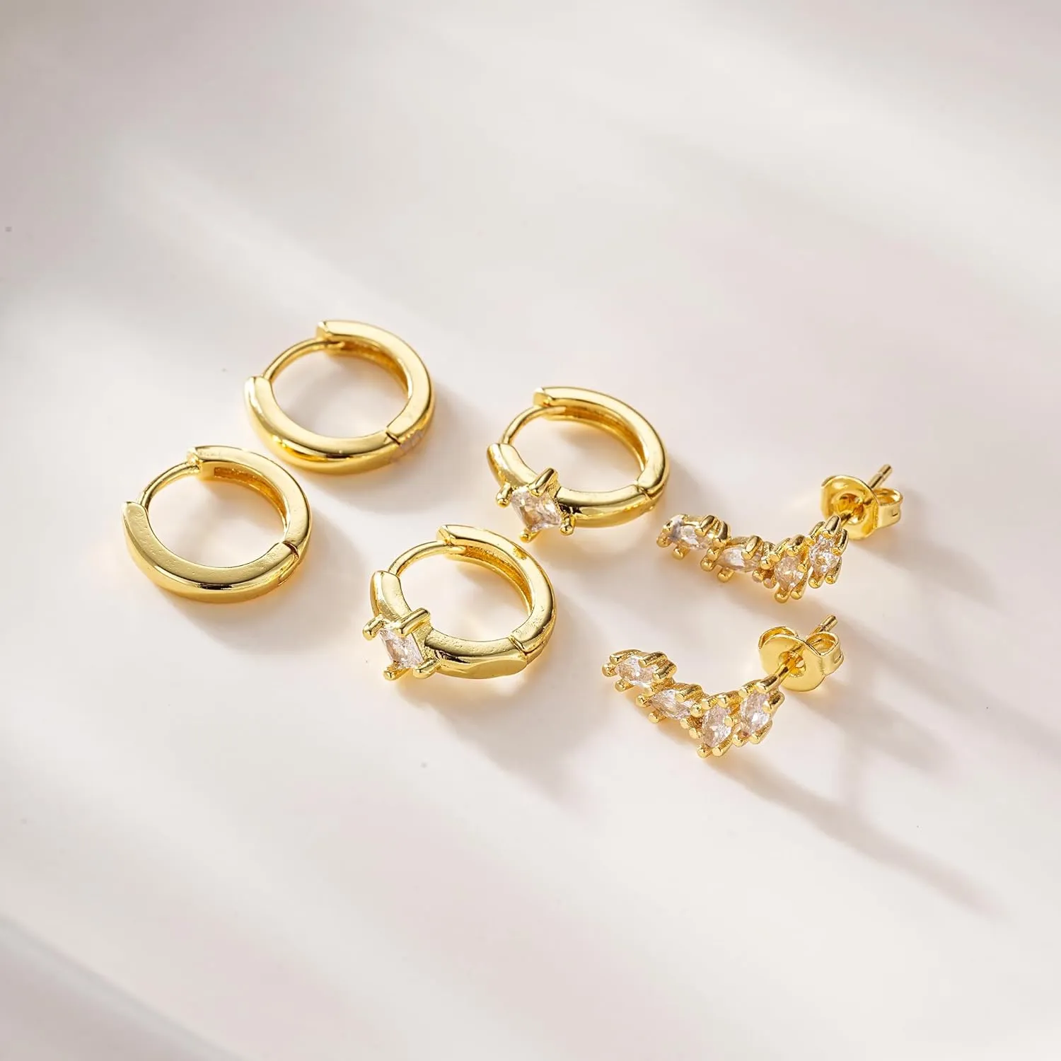 14K Real Gold Earring Sets for Women Dainty Gold Stud Earrings Set Non Tarnish Sterling Silver Earrings Hoops Double Piercing Earrings Two Holes Dainty Earring Sets for Multiple Piercing
