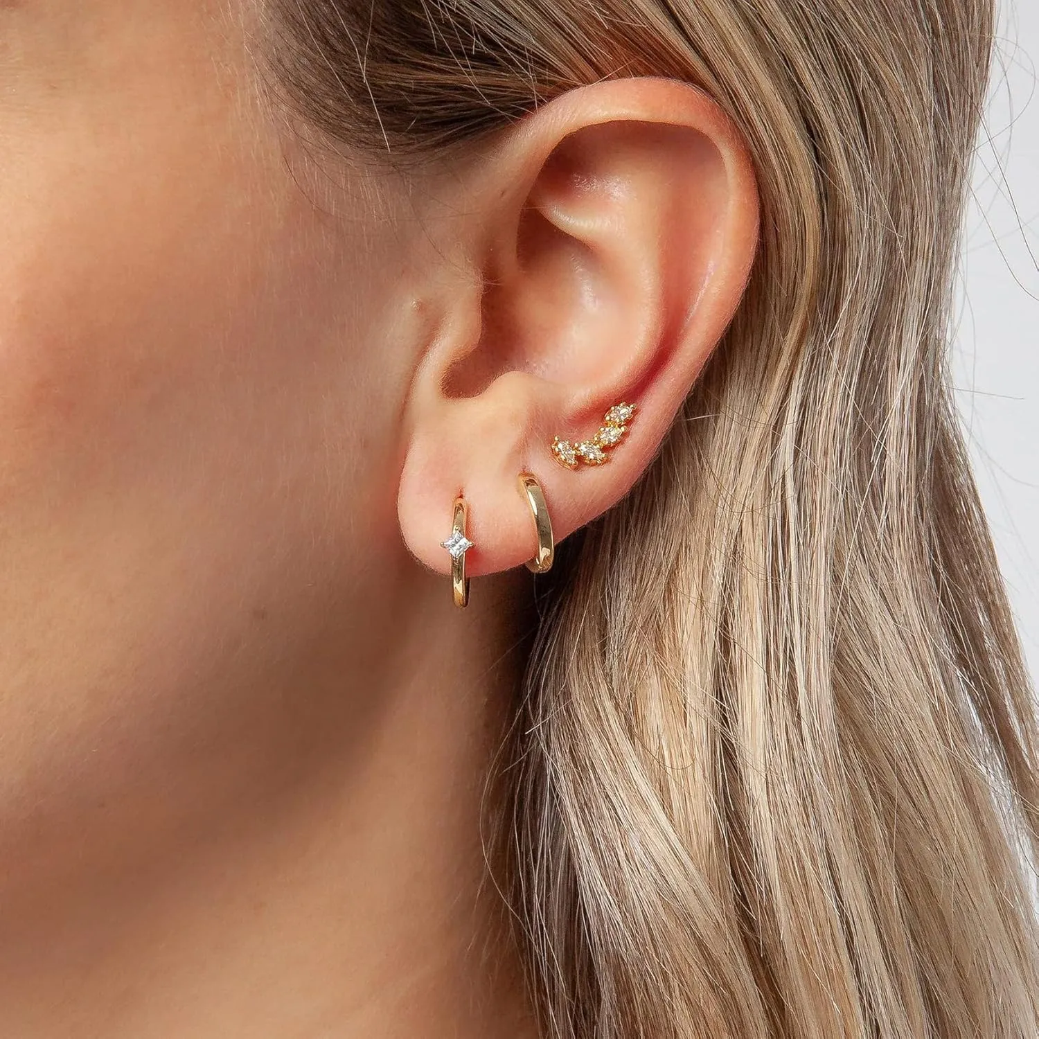 14K Real Gold Earring Sets for Women Dainty Gold Stud Earrings Set Non Tarnish Sterling Silver Earrings Hoops Double Piercing Earrings Two Holes Dainty Earring Sets for Multiple Piercing