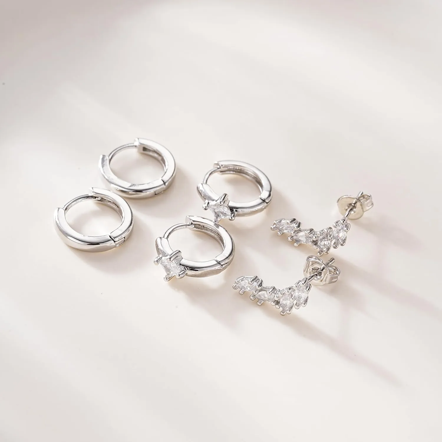 14K Real Gold Earring Sets for Women Dainty Gold Stud Earrings Set Non Tarnish Sterling Silver Earrings Hoops Double Piercing Earrings Two Holes Dainty Earring Sets for Multiple Piercing