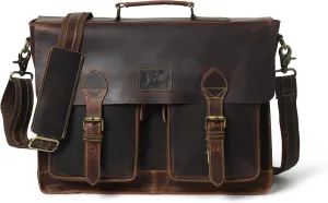 16" Leather Expandable Briefcase Business Travel Messenger Bags for Men and Women, Buffalo Leather Hunter Style Bag | Ideal for gifts | Gift for him