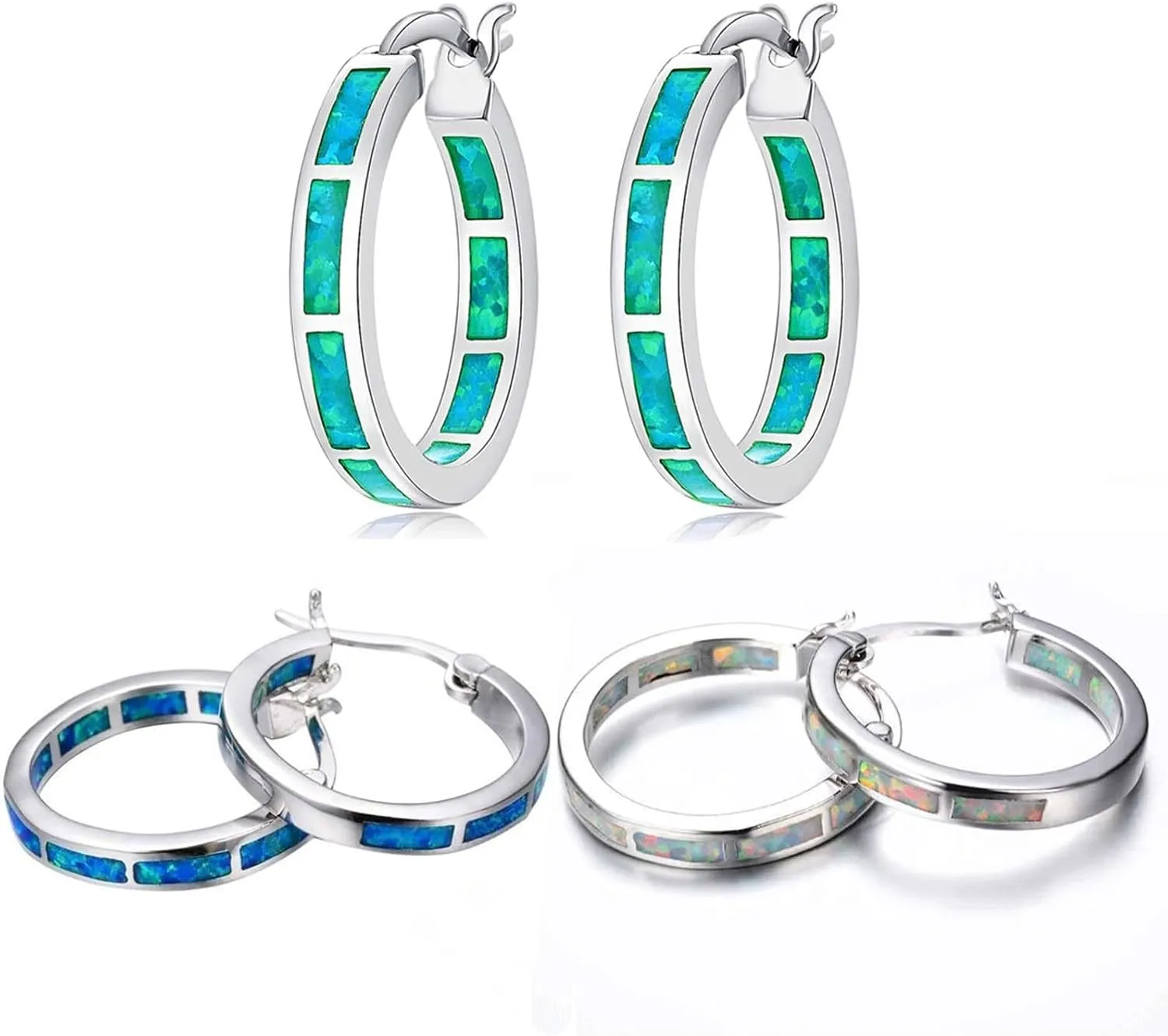 18K Plated White Huggie Earrings Blue Opal Small Hoop Earrings for Women Hypoallergenic Earring Jewelry
