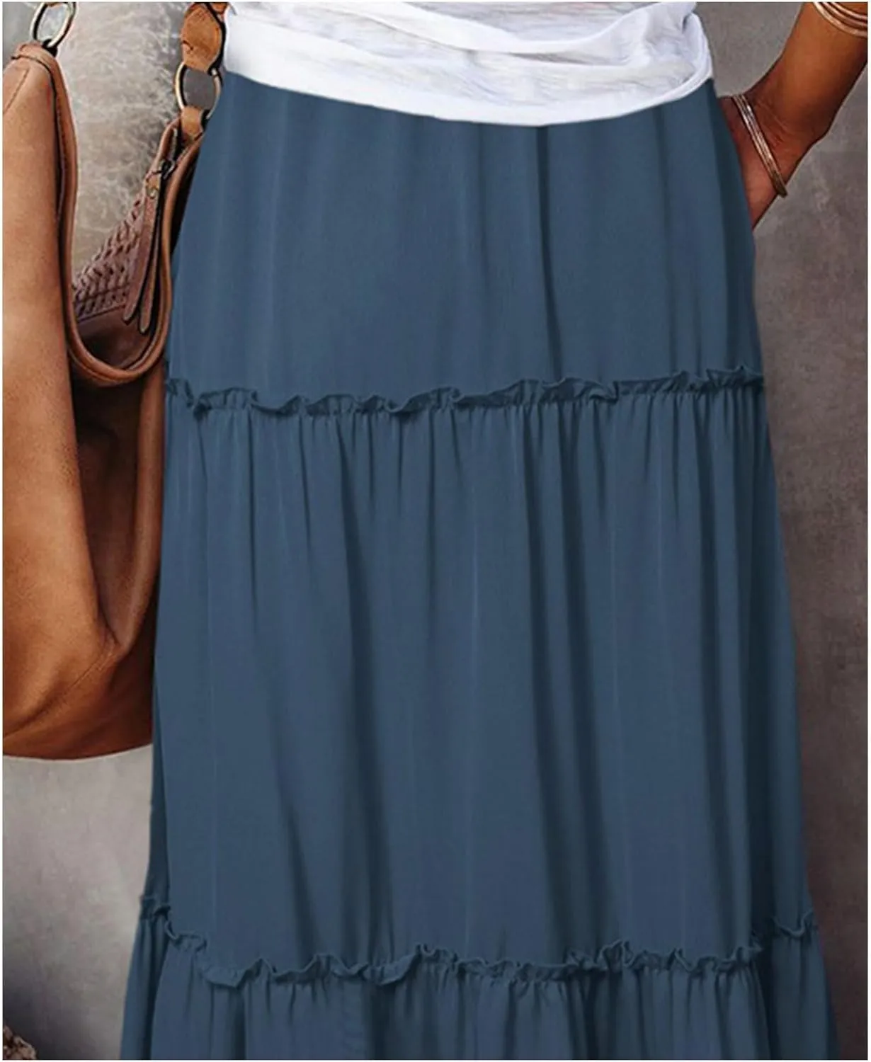 2024 Womens Floral Print Boho Maxi Skirt Elastic High Waist Pleated Ruffle Flowy Charming Bohemian Long Skirts S-XL