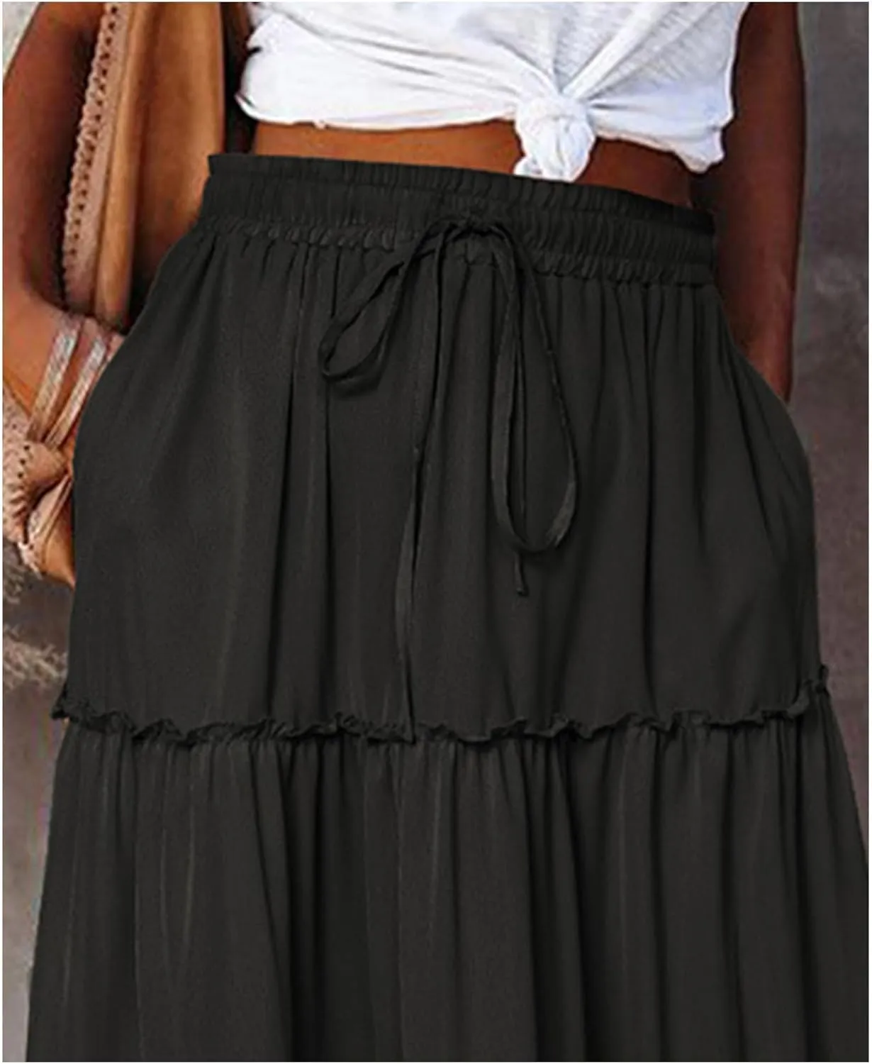 2024 Womens Floral Print Boho Maxi Skirt Elastic High Waist Pleated Ruffle Flowy Charming Bohemian Long Skirts S-XL