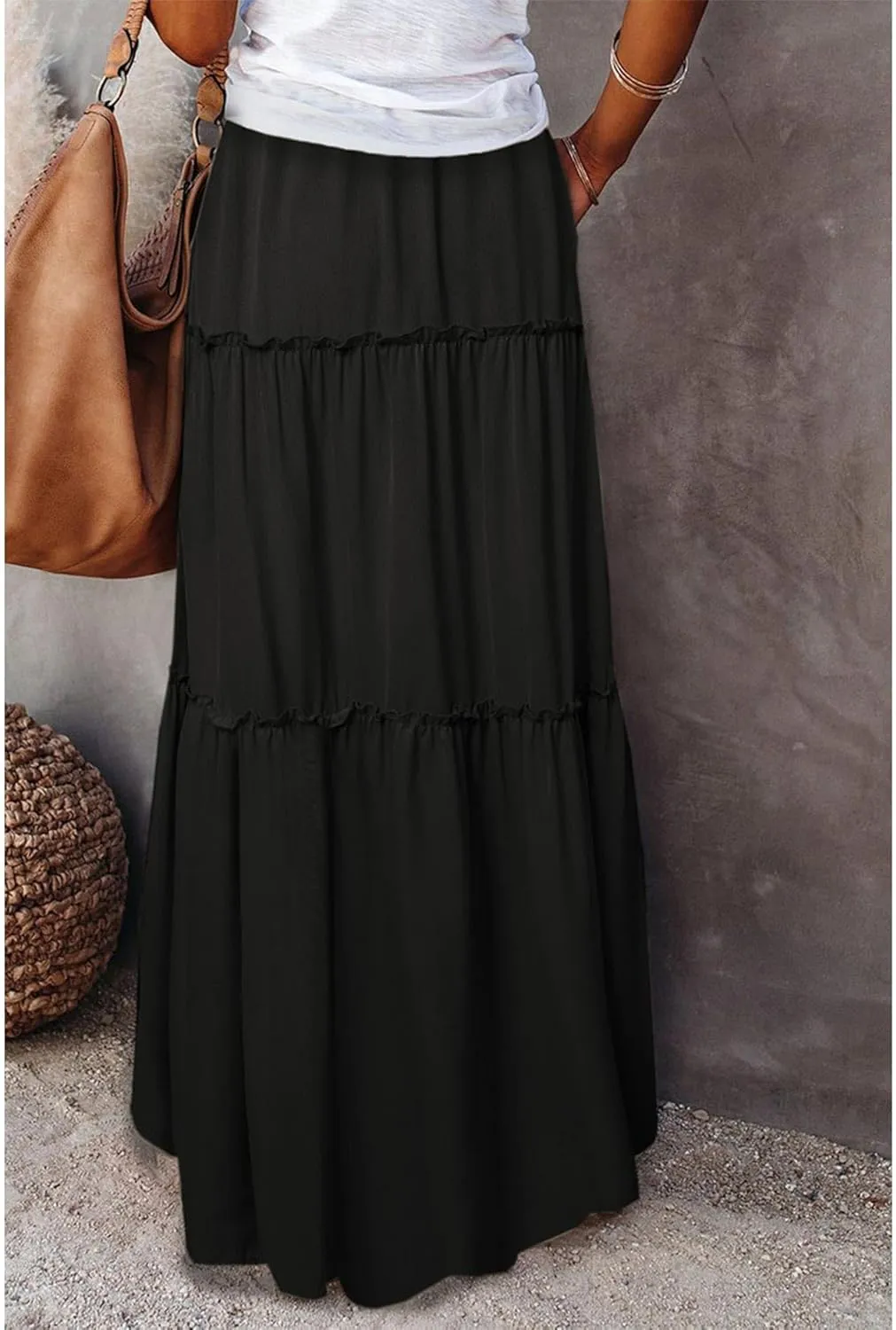 2024 Womens Floral Print Boho Maxi Skirt Elastic High Waist Pleated Ruffle Flowy Charming Bohemian Long Skirts S-XL