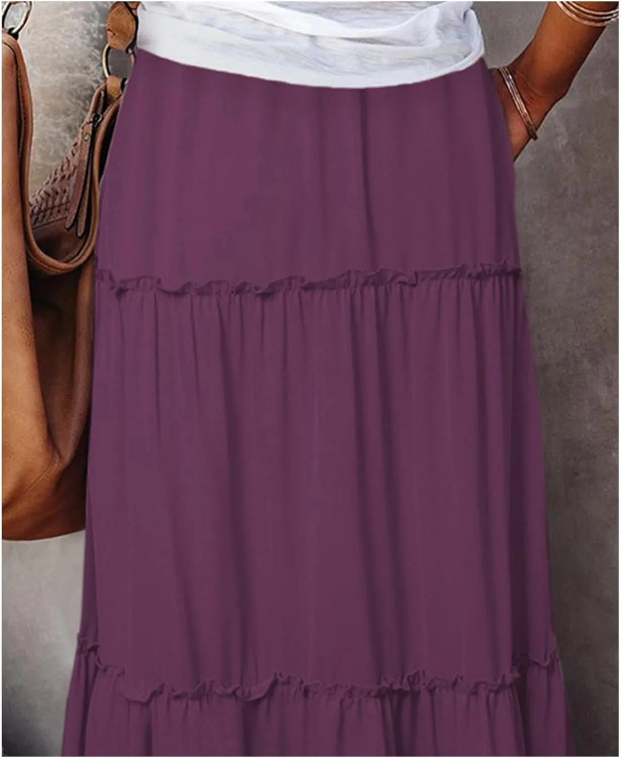 2024 Womens Floral Print Boho Maxi Skirt Elastic High Waist Pleated Ruffle Flowy Charming Bohemian Long Skirts S-XL