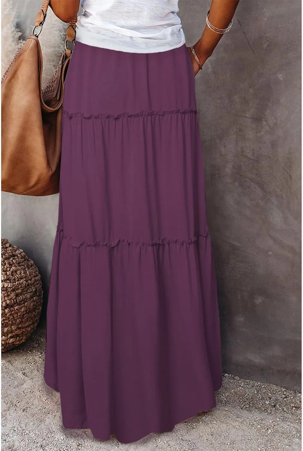 2024 Womens Floral Print Boho Maxi Skirt Elastic High Waist Pleated Ruffle Flowy Charming Bohemian Long Skirts S-XL