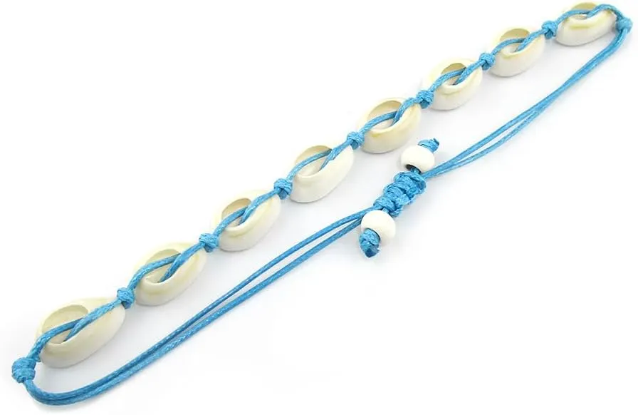 2Pcs Puka Shell Seashell Beaded Bracelet for Women Girls Handmade Adjustable Hawaiian Style Ankle Bracelets Set Colorful Braided Rope Natural Shell Summer Beach Jewelry