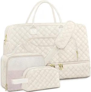 3 Pack Travel Duffle Bag, Weekend Bags for Women with Shoe Compartment, Large Toiletry Personal Item Travel Carry on Bags with Wet Pocket, Gym Overnight Hospital Bag for Delivery Business Beige