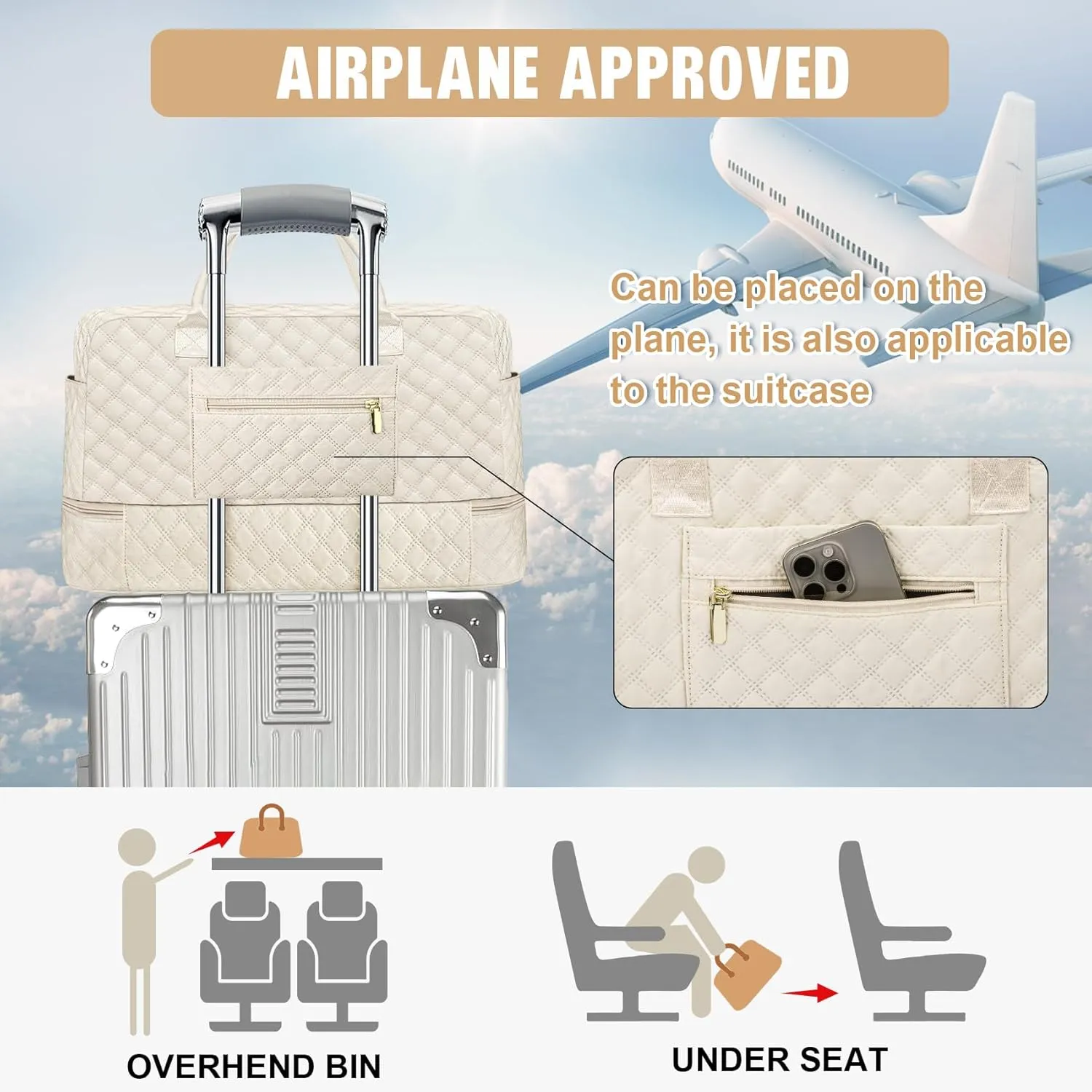 3 Pack Travel Duffle Bag, Weekend Bags for Women with Shoe Compartment, Large Toiletry Personal Item Travel Carry on Bags with Wet Pocket, Gym Overnight Hospital Bag for Delivery Business Beige