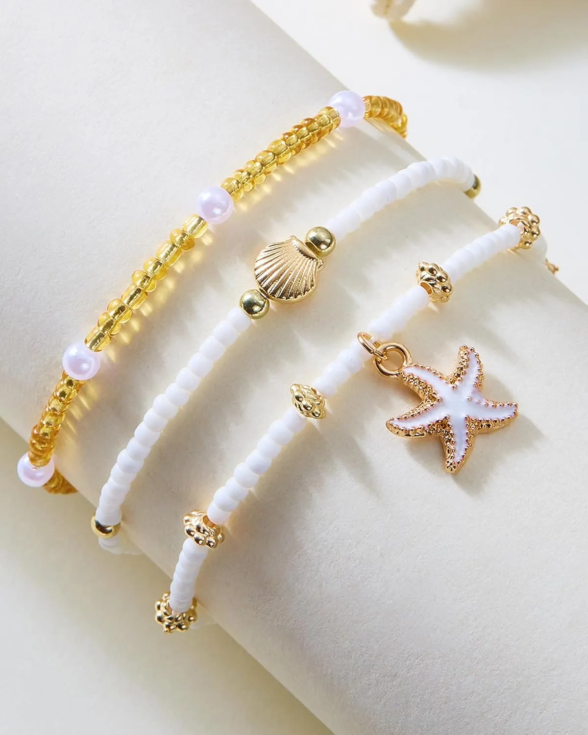 3 Pcs Shell Anklets Bracelets for Women Summer Sea Shell Starfish Ankle Bracelet Set Adjustable Handmade Boho Beaded Anklets Beach Surfer Foot Jewelry Accessories
