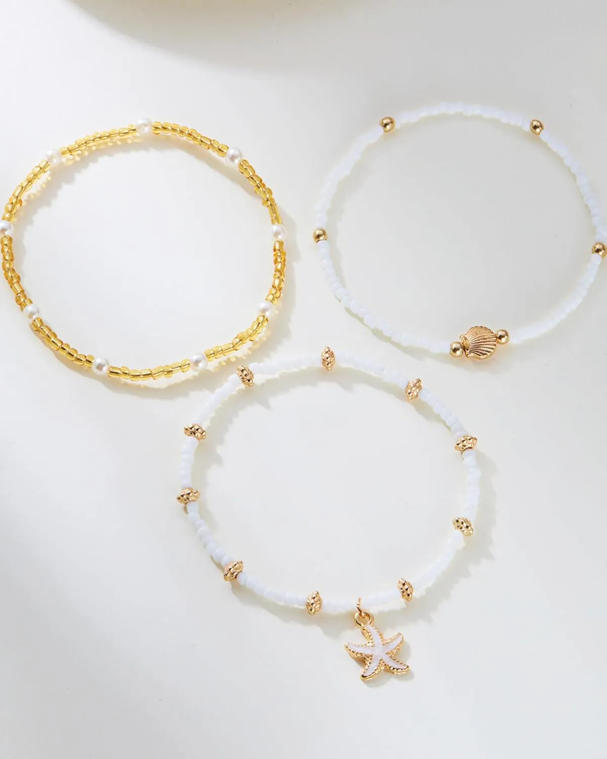 3 Pcs Shell Anklets Bracelets for Women Summer Sea Shell Starfish Ankle Bracelet Set Adjustable Handmade Boho Beaded Anklets Beach Surfer Foot Jewelry Accessories