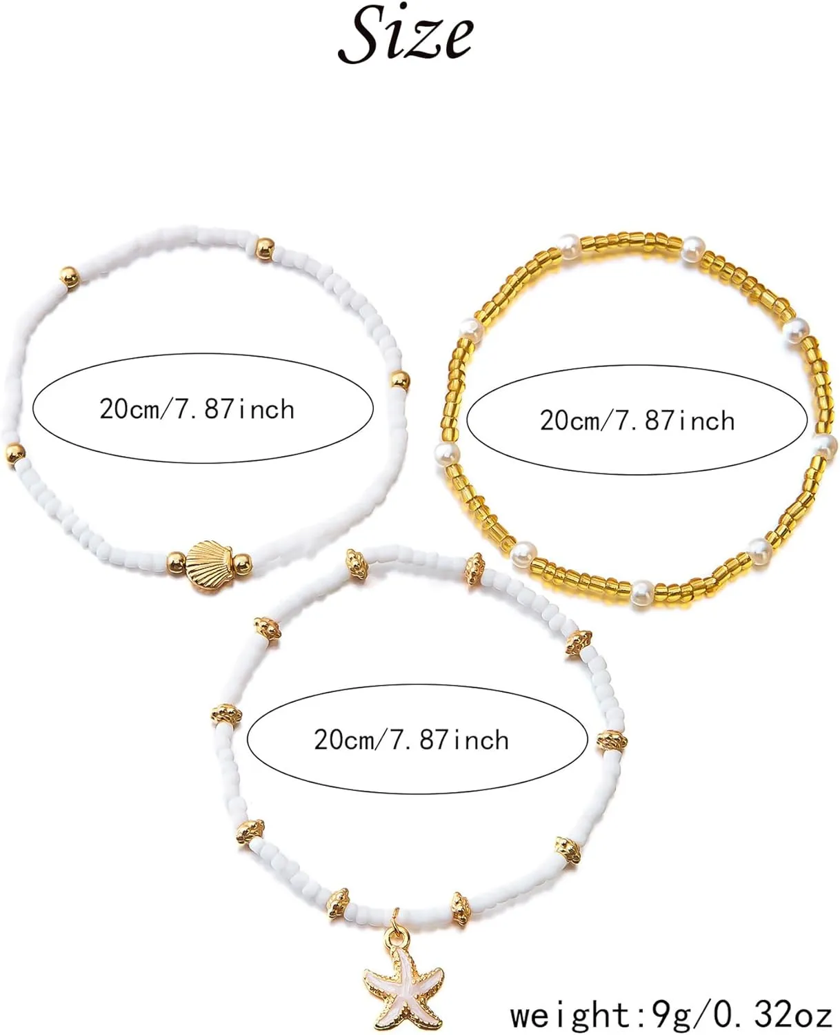 3 Pcs Shell Anklets Bracelets for Women Summer Sea Shell Starfish Ankle Bracelet Set Adjustable Handmade Boho Beaded Anklets Beach Surfer Foot Jewelry Accessories