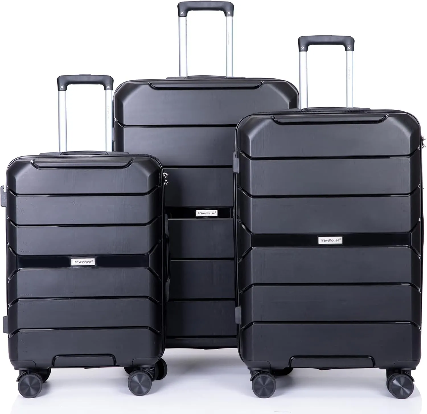 3 Piece Luggage Sets with Spinner Wheels Hardshell,Travel Suitcase&Rolling Suitcase&Hard Suitcases with Wheels,Adjustable Pull Rod,Name Card,TSA Lock,Two Hooks,Lightweight PP(20/24/28) (Black)