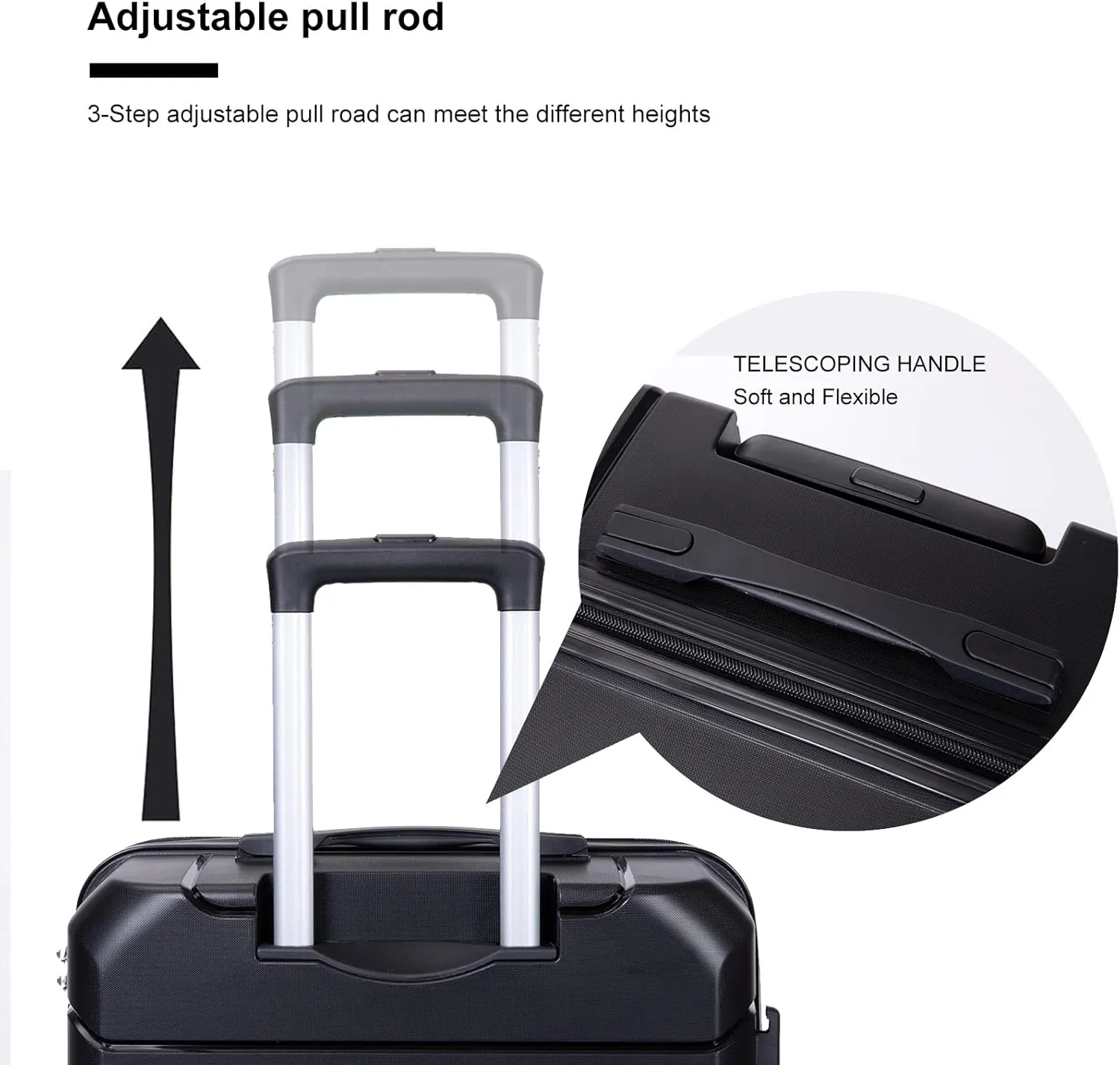 3 Piece Luggage Sets with Spinner Wheels Hardshell,Travel Suitcase&Rolling Suitcase&Hard Suitcases with Wheels,Adjustable Pull Rod,Name Card,TSA Lock,Two Hooks,Lightweight PP(20/24/28) (Black)