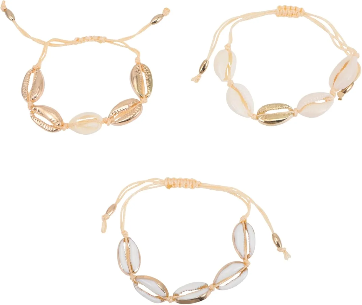 3pcs Beach Shell Charm Bracelets Braided Anklet Jewelry for Summer One Size Fits Most Adjustable for Graduation