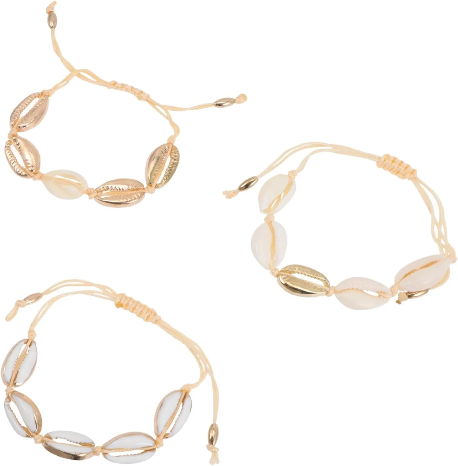 3pcs Shell Charms Braided Bracelet Anklet Jewelry for Women Beach Turquoise