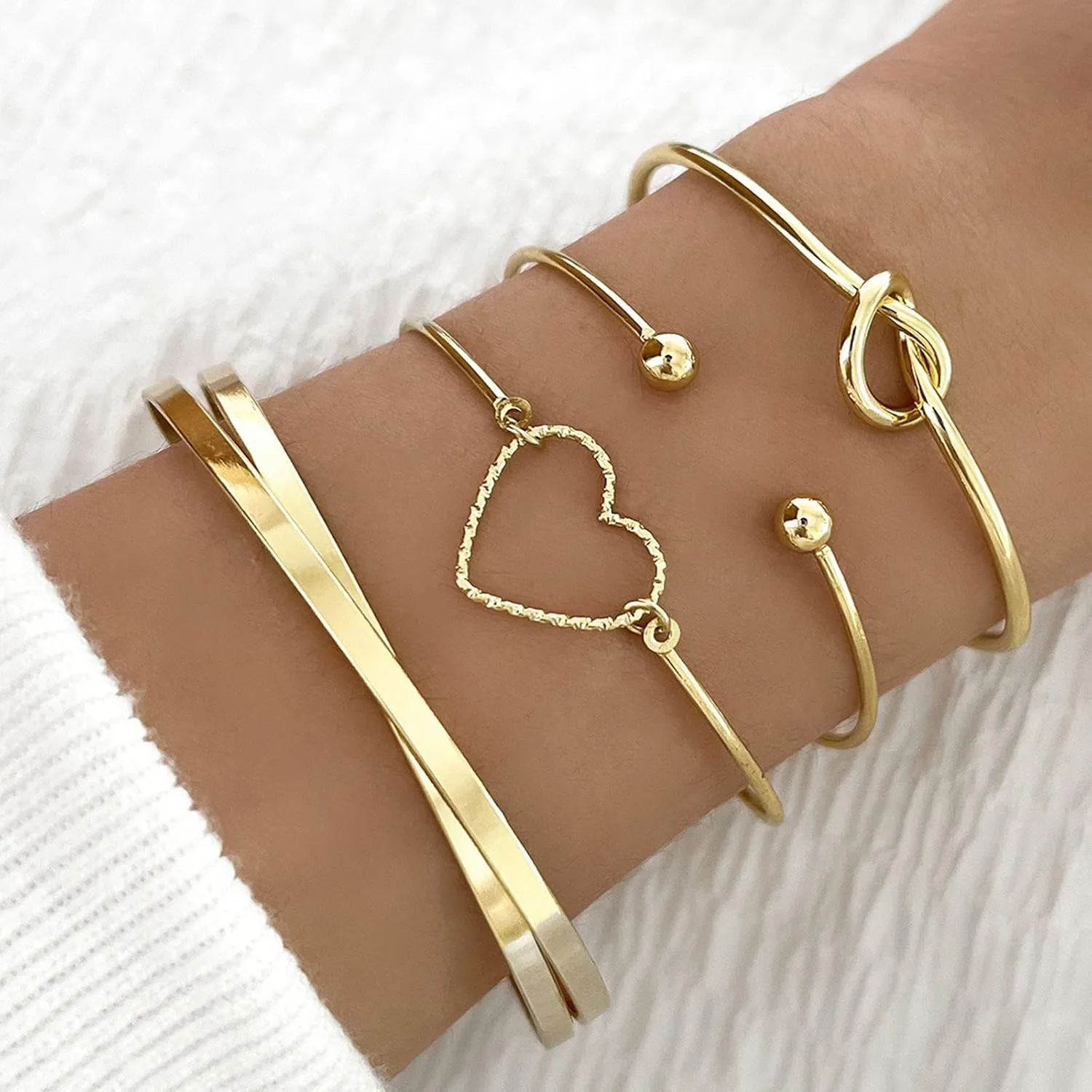 4Pcs Gold Bracelets Bangles Gold Jewelry Sets for Women Ladies Bracelet,Dainty Gold Bracelets Bangle Wrap Cuff for Women Trendy Stackable Bracelets