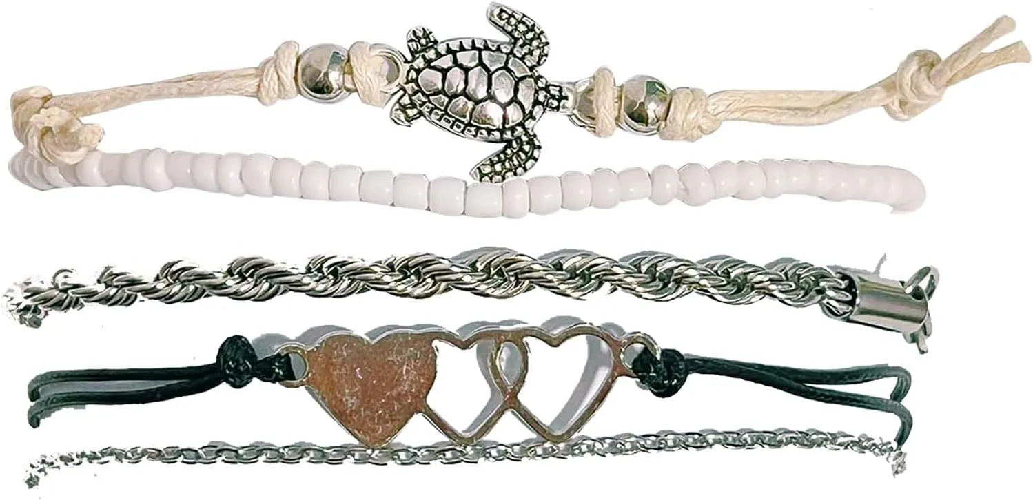 5 PCS Summer Beach Bracelets for Women, Stackable Shell Seashell Beaded Surfer Bracelets Set Boho Seaside Holiday Vacation Party Friendship Jewelry Gift