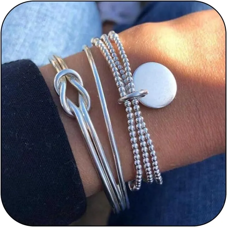 72ore Gold Stackable Bracelets for Women Layered Bracelets Silver Bangle Bracelet Chain Bracelets Gold Beaded Bracelet Jewelry Gifts for Girls