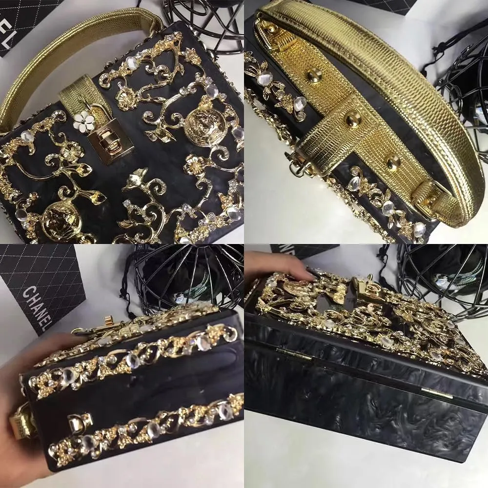 Acrylic Purse Clutch Bags Perspex Carved Bag Evening Handbags for Women Crystal Crossbody Shoulder Purse Wedding