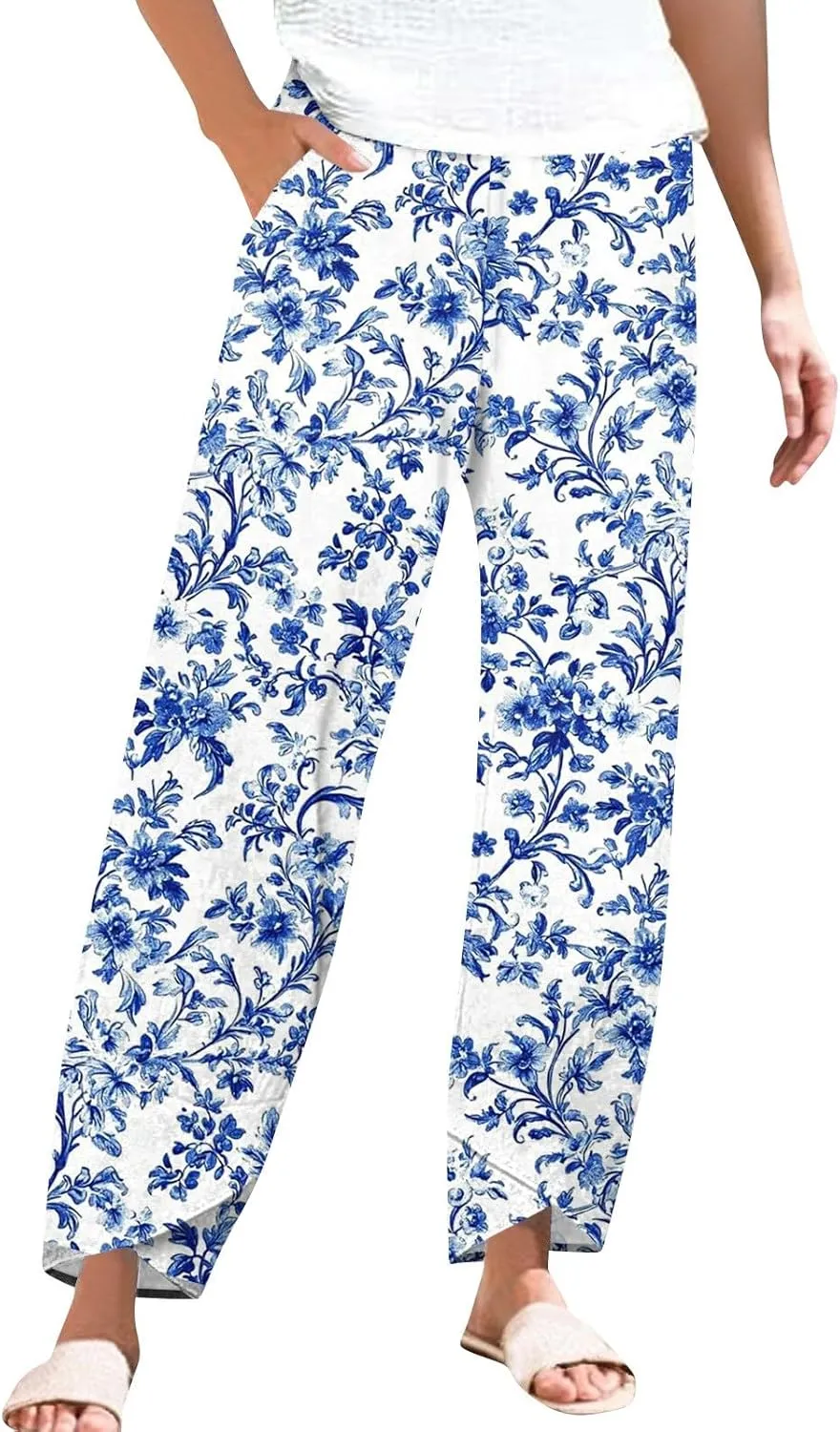 ADHOWBEW Dress Pants Women Palazzo Baggy Summer Relaxed Fit 2025 Bohemian Style Dressy Bottoms