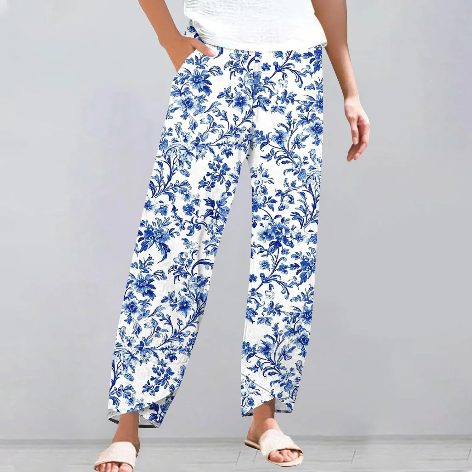 ADHOWBEW Dress Pants Women Palazzo Baggy Summer Relaxed Fit 2025 Bohemian Style Dressy Bottoms