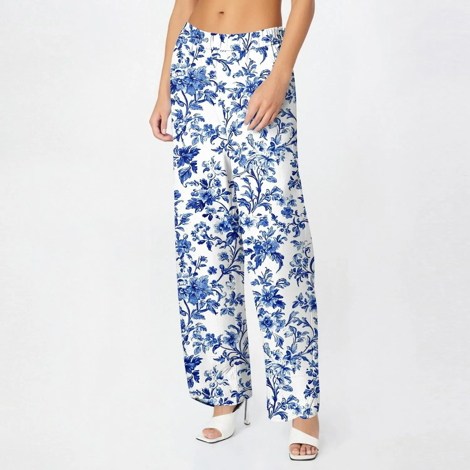 ADHOWBEW Dress Pants Women Palazzo Baggy Summer Relaxed Fit 2025 Bohemian Style Dressy Bottoms