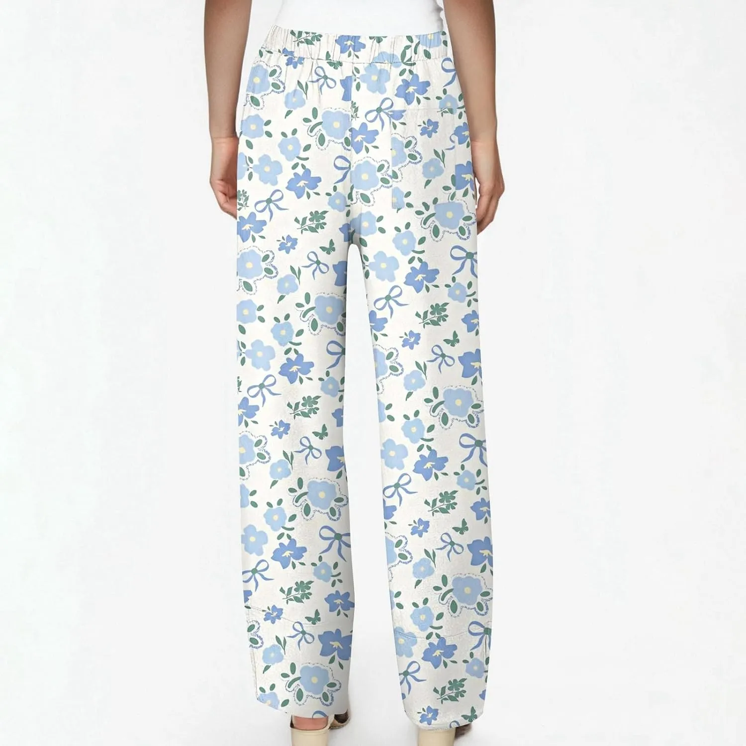 ADHOWBEW Dress Pants Women Palazzo Baggy Summer Relaxed Fit 2025 Bohemian Style Dressy Bottoms