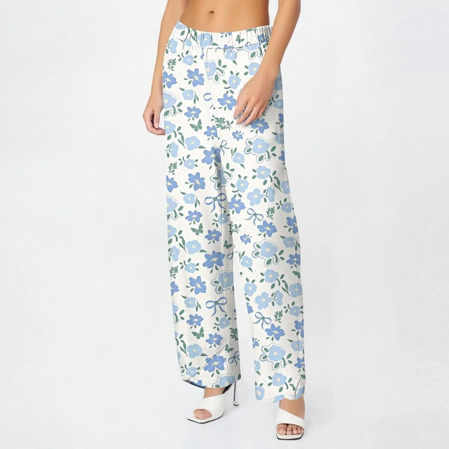 ADHOWBEW Dress Pants Women Palazzo Baggy Summer Relaxed Fit 2025 Bohemian Style Dressy Bottoms