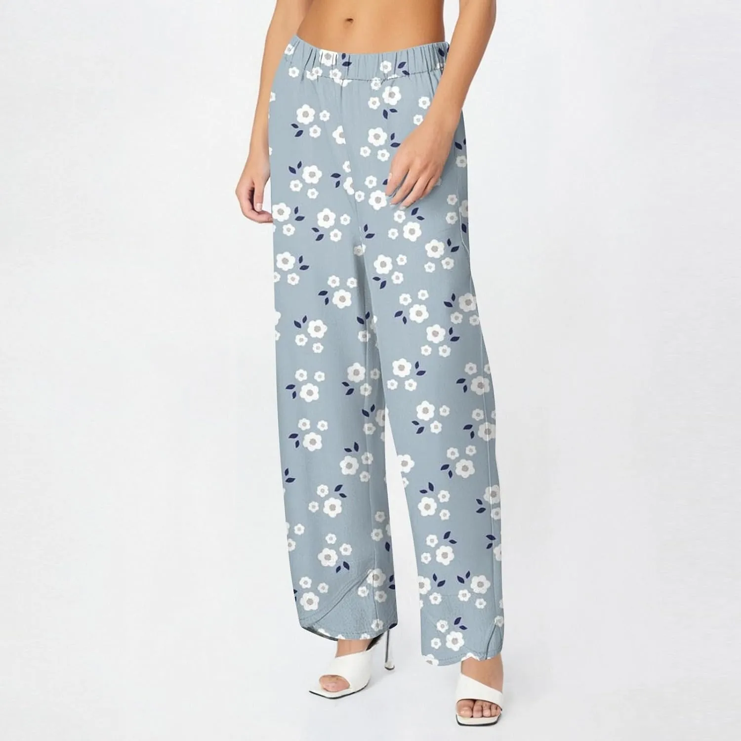 ADHOWBEW Dress Pants Women Palazzo Baggy Summer Relaxed Fit 2025 Bohemian Style Dressy Bottoms