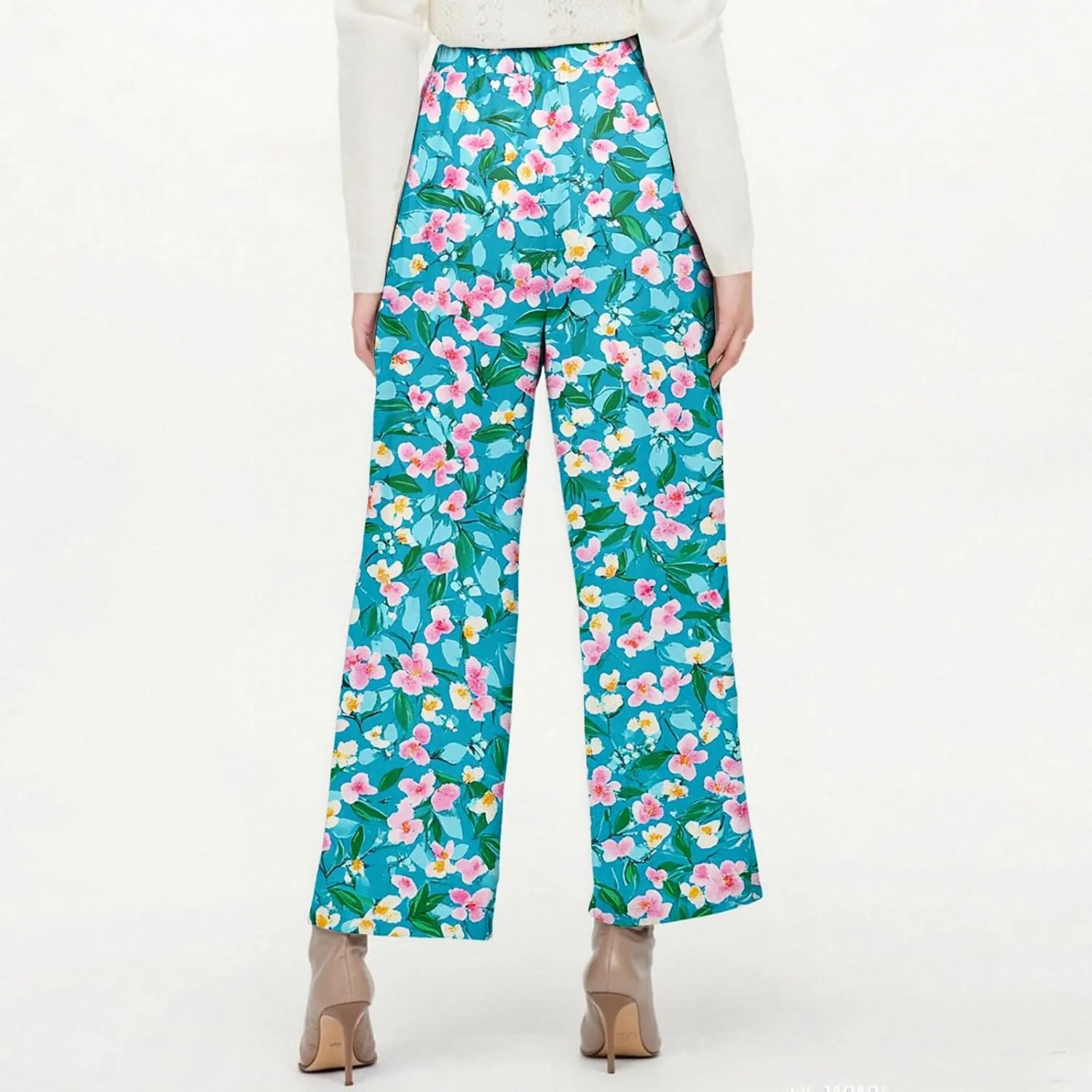 ADHOWBEW Lounge Pants Women 2025 High Waist Trendy Elastic Waist Floral Summer Baggy Bottoms
