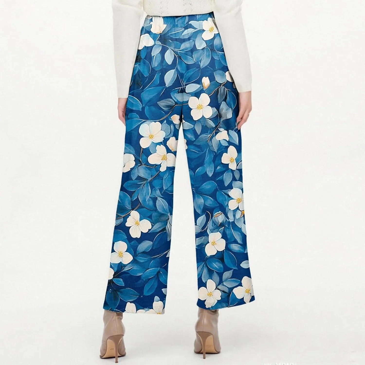 ADHOWBEW Lounge Pants Women 2025 High Waist Trendy Elastic Waist Floral Summer Baggy Bottoms
