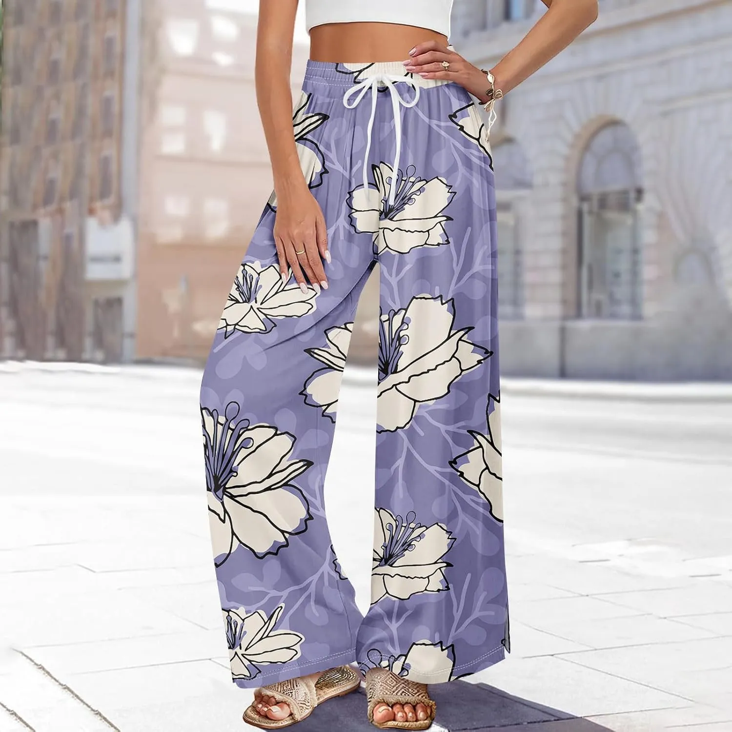 ADHOWBEW Lounge Pants Women Dressy Baggy Summer Trendy Floral 2025 Relaxed Fit Bottoms