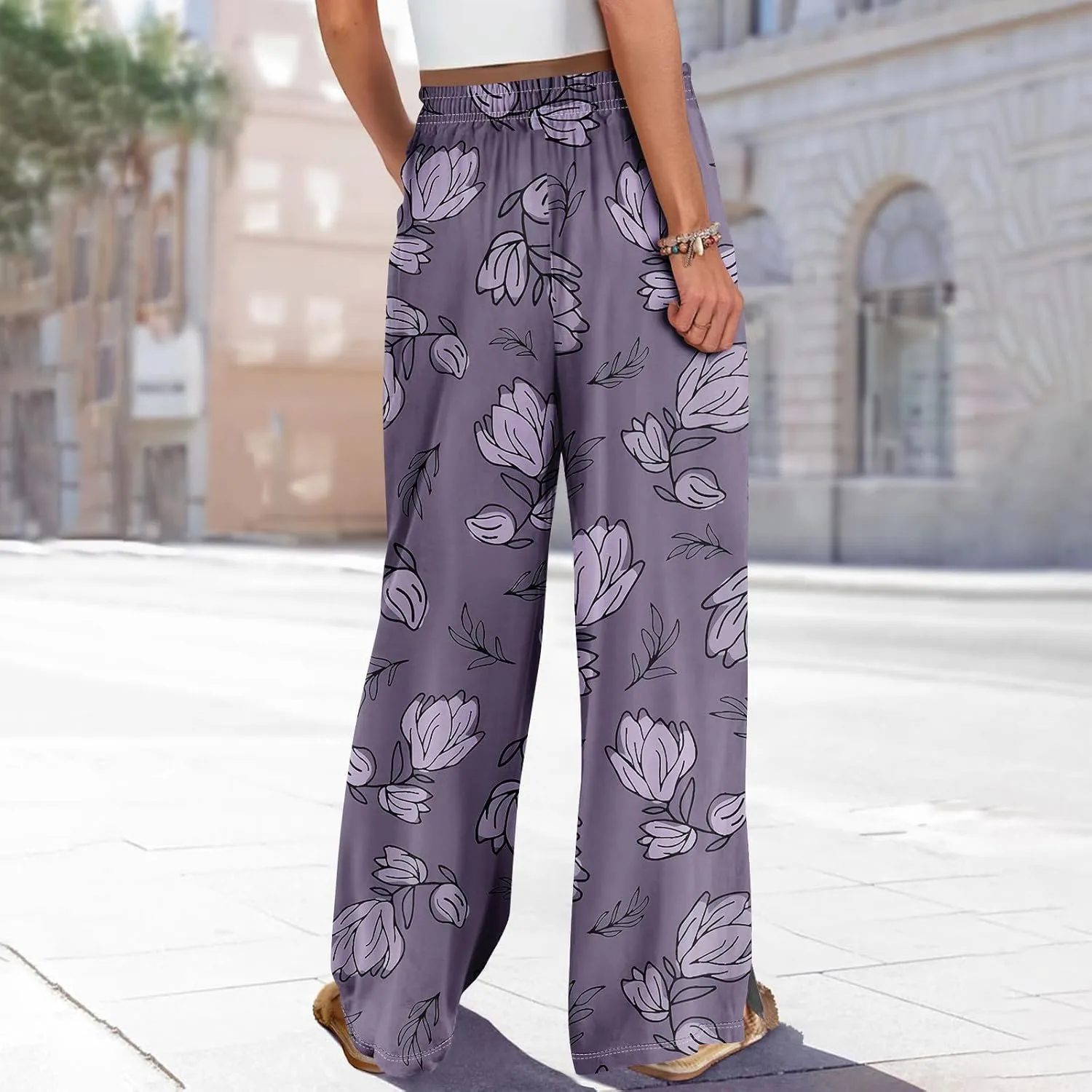 ADHOWBEW Lounge Pants Women Dressy Baggy Summer Trendy Floral 2025 Relaxed Fit Bottoms