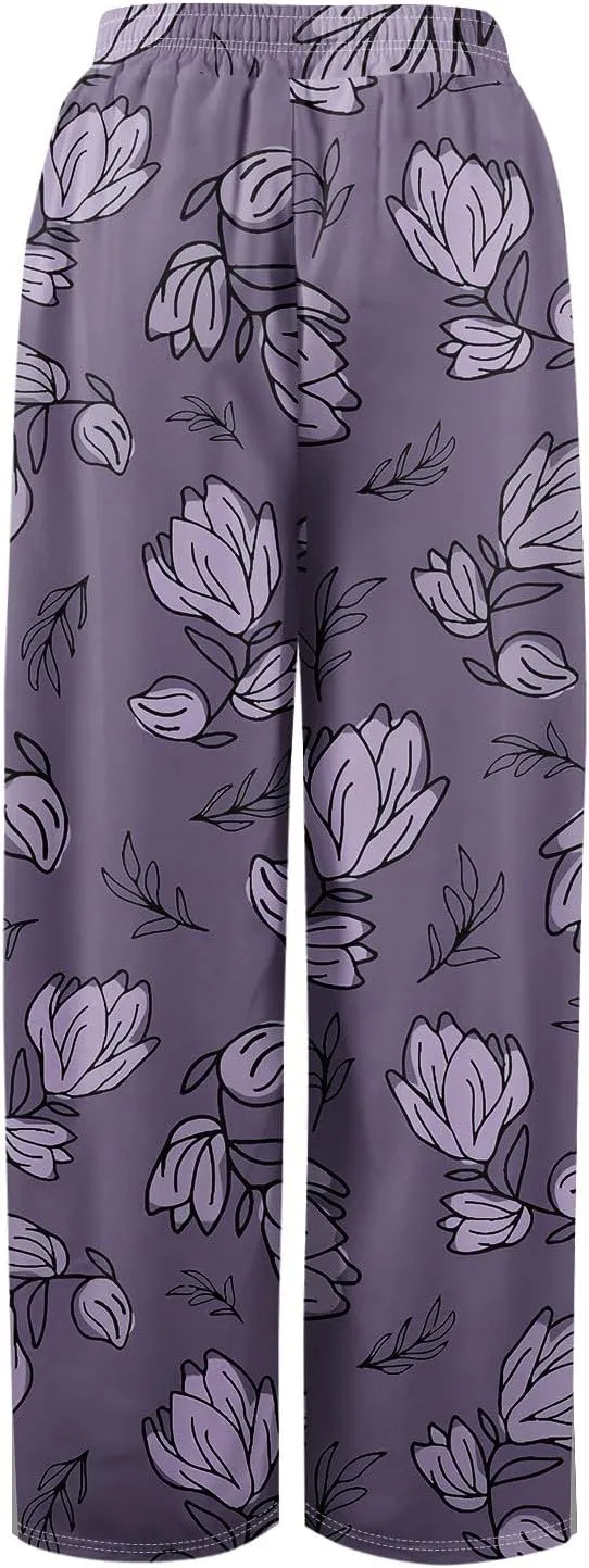 ADHOWBEW Lounge Pants Women Dressy Baggy Summer Trendy Floral 2025 Relaxed Fit Bottoms